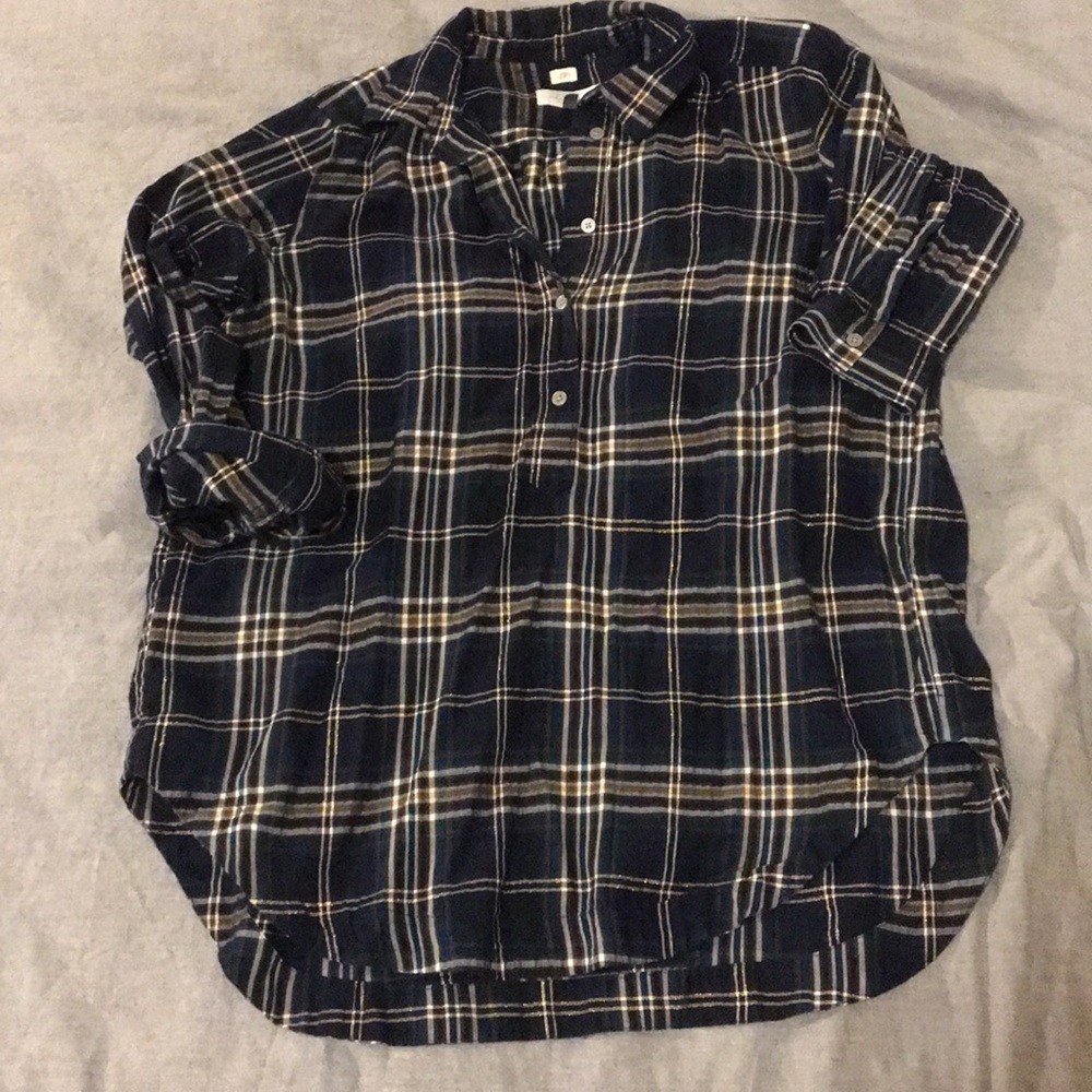 Loft button front plaid blouse